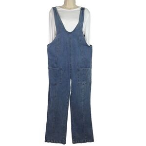 Womens Denim Overalls Jumpsuit Blue Large Wide Leg IJOAH Boho Casual Comfy NWT